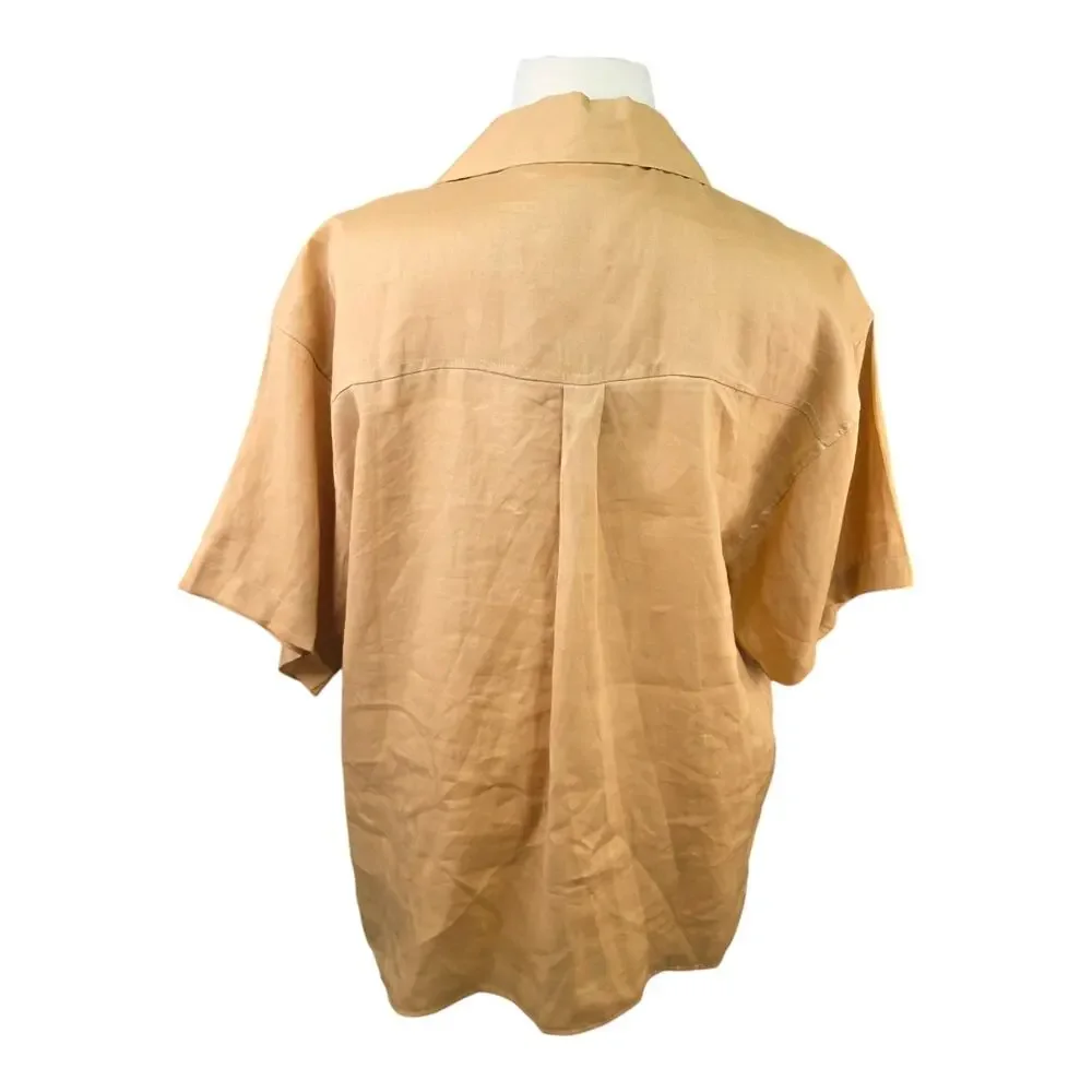 Daniel Ellissa Mens 2XL 100% Linen Camp Shirt Tan Button Up Short Sleeve Casual